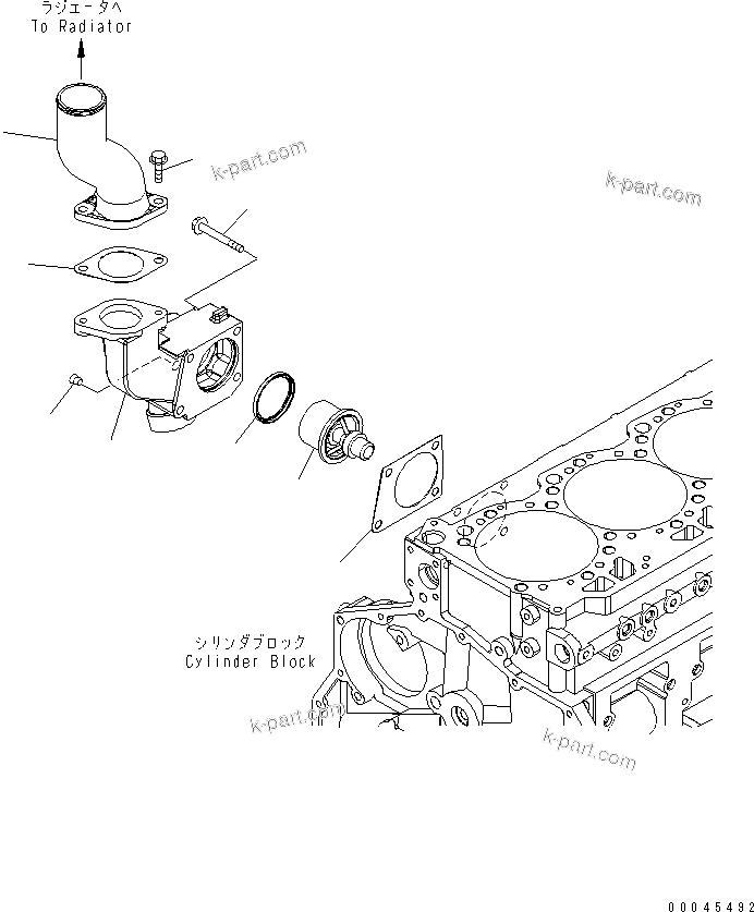 Komatsu parts book diagram for SAA6D125E-5E-01 S/N 560001-UP: THERMOSTAT AND THERMOSTAT HOUSING(#566006-)