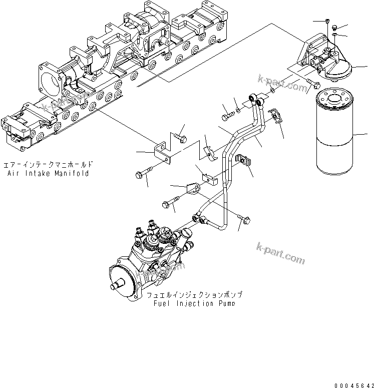 Komatsu parts book diagram for SAA6D125E-5E-01 S/N 560001-UP: FUEL FILTER AND PIPING (THREAD 1-5/8)(#560347-)