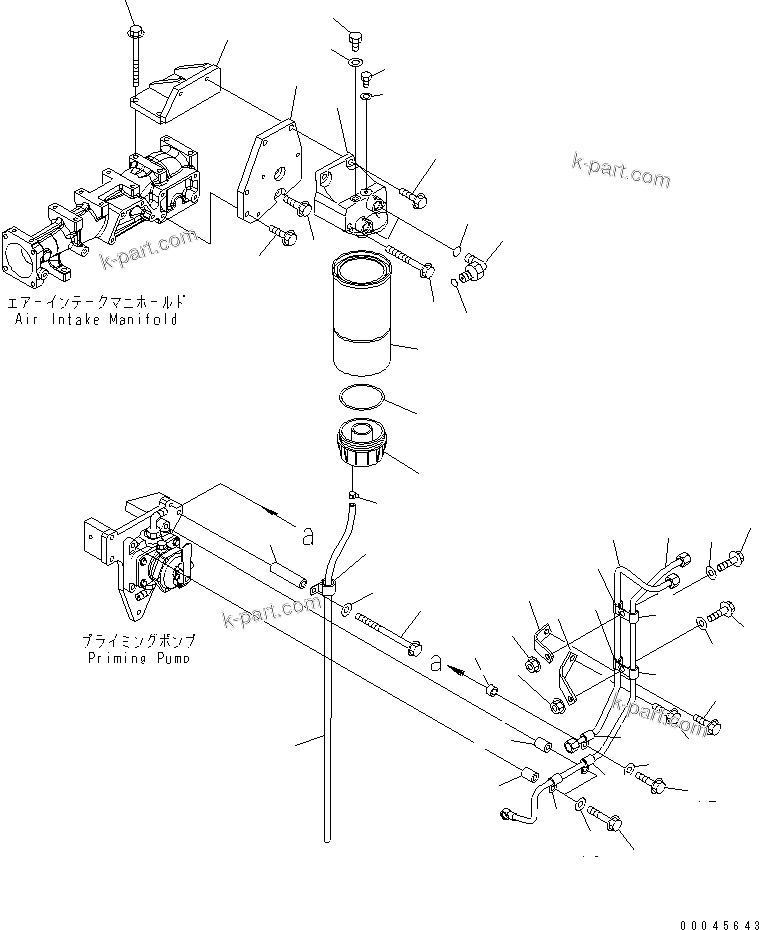Komatsu parts book diagram for SAA6D125E-5E-01 S/N 560001-UP: FUEL PRE-FILTER AND PIPING (THREAD 1-1/4)(#560347-)