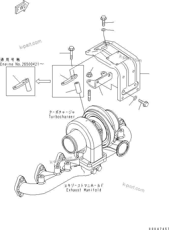 Komatsu parts book diagram for SAA6D107E-1G-W S/N 26500006-UP: HEAT SHIELD (TURBOCHARGER) (FOR EXCEPT JAPAN)