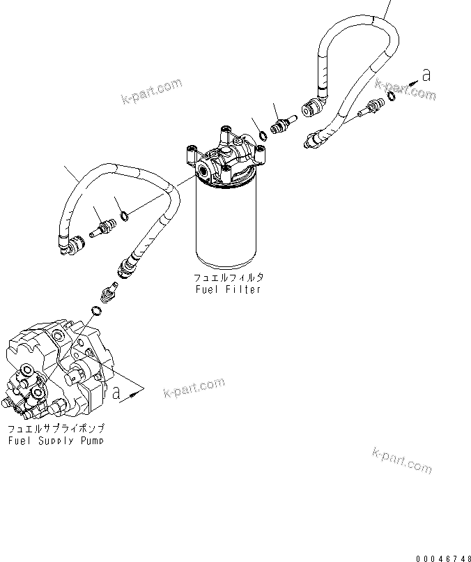 Komatsu parts book diagram for SAA6D107E-1G-W S/N 26500006-UP: FUEL FILTER PIPING