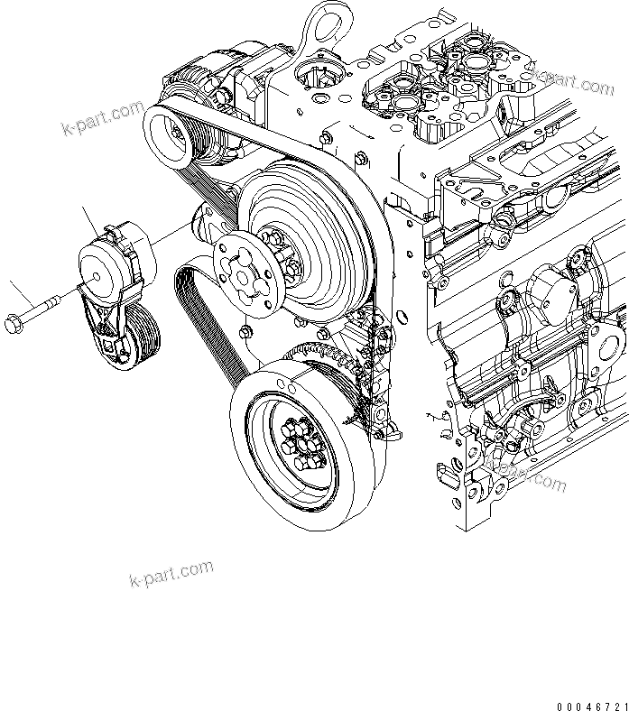 Komatsu parts book diagram for SAA6D107E-1G-W S/N 26500006-UP: BELT TENSIONER
