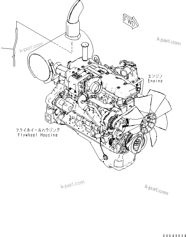 Komatsu parts book diagram for SAA6D107E-1G-W S/N 26500006-UP: MUFFLER TUBE