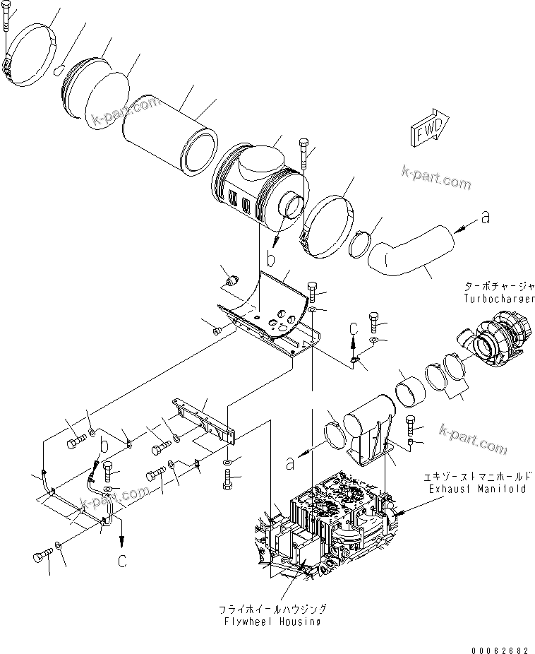 Komatsu parts book diagram for SAA6D170E-5CR-W S/N 610001-UP: AIR CLEANER AND INDICATOR PIPING