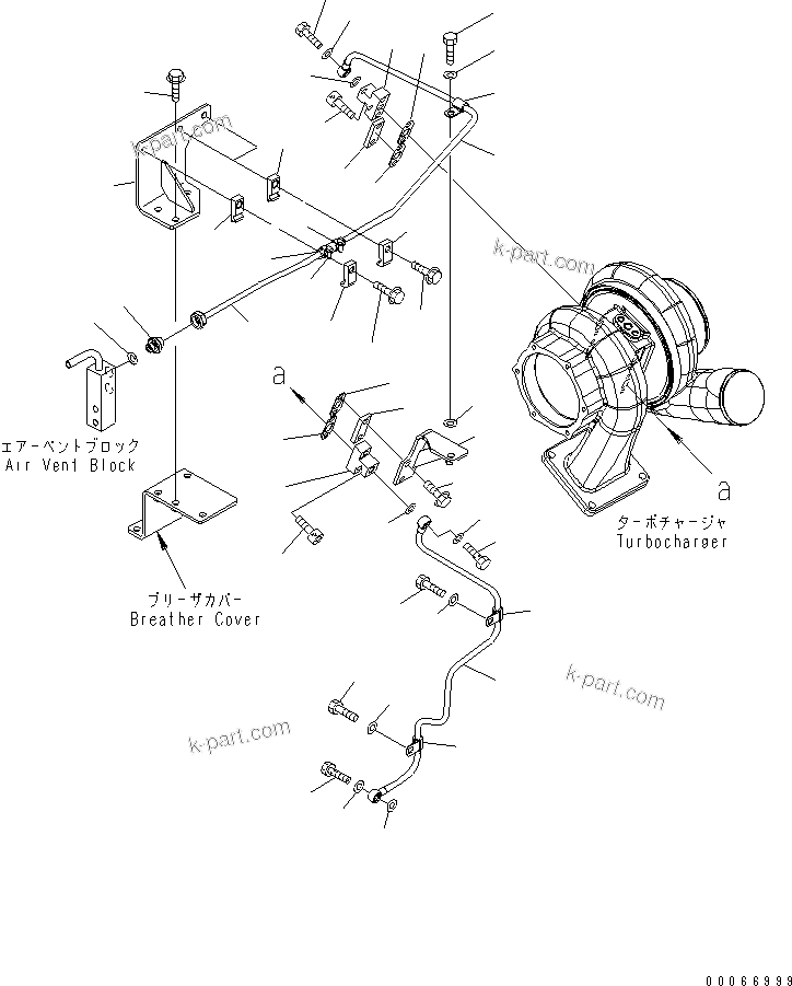 Komatsu parts book diagram for SAA6D170E-5CR-W S/N 610001-UP: TURBOCHARGER WATER PIPING