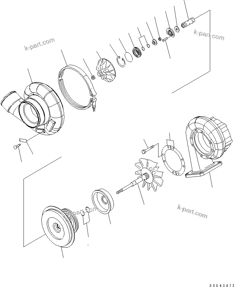 Komatsu parts book diagram for SAA6D170E-5CR-W S/N 610001-UP: TURBOCHARGER (KTR130E-33BAW) (INNER PARTS)