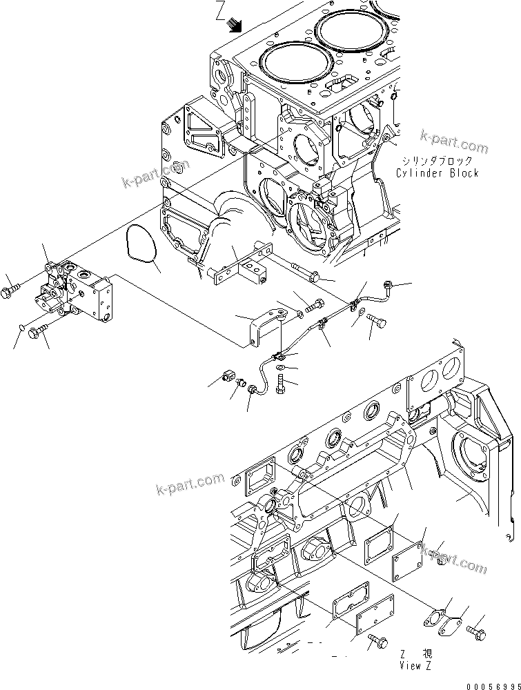 Komatsu parts book diagram for SAA6D170E-5CR-W S/N 610001-UP: CYLINDER BLOCK ACCESSORY (1/2) (GREASE FITTING TUBE AND BLIND COVER)(#610001-610782)