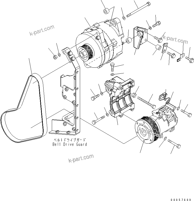 Komatsu parts book diagram for SAA6D170E-5CR-W S/N 610001-UP: ALTERNATOR (60A) AND FREON COMPRESSOR