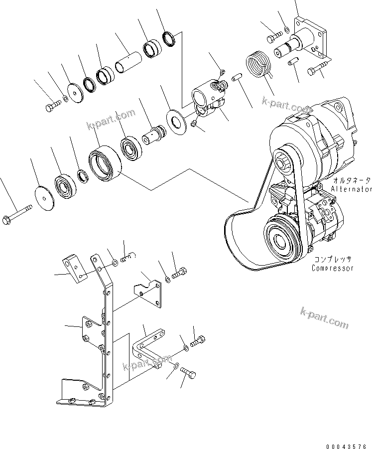 Komatsu parts book diagram for SAA6D170E-5CR-W S/N 610001-UP: BELT TENSION AND SAFETY COVER (FOR 90A ALTERNATOR)
