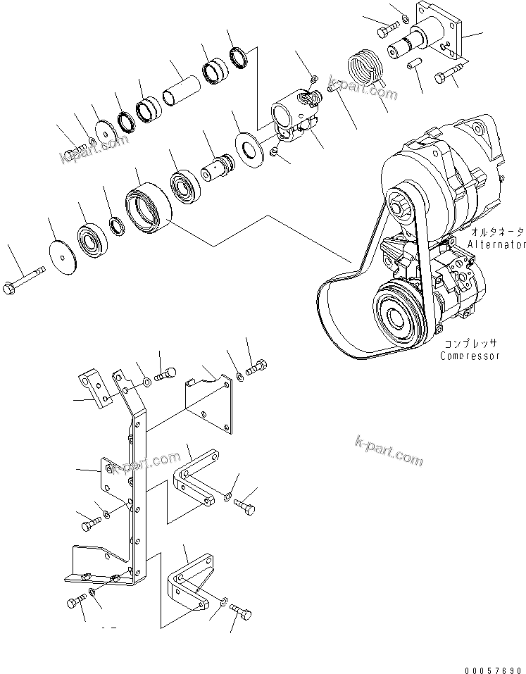 Komatsu parts book diagram for SAA6D170E-5CR-W S/N 610001-UP: BELT TENSION AND SAFETY COVER (FOR 60A ALTERNATOR)
