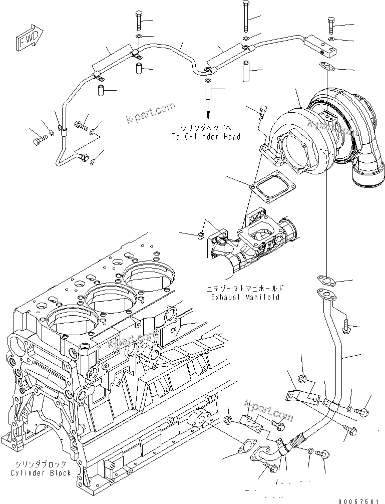 Komatsu parts book diagram for SAA6D140E-5BR-W S/N 630001-UP: TURBOCHARGER MOUNTING AND LUBRICATOR