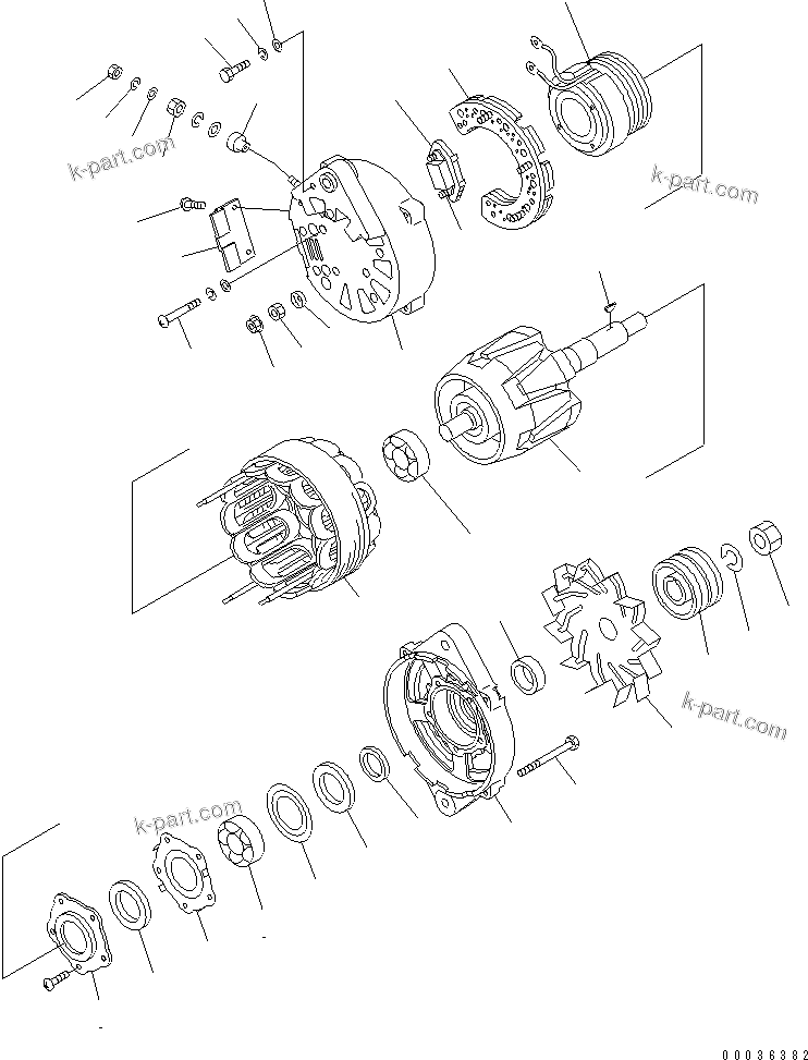 Komatsu parts book diagram for SAA6D140E-5BR-W S/N 630001-UP: ALTERNATOR (90A) (INNER PARTS)(#630001-631640)
