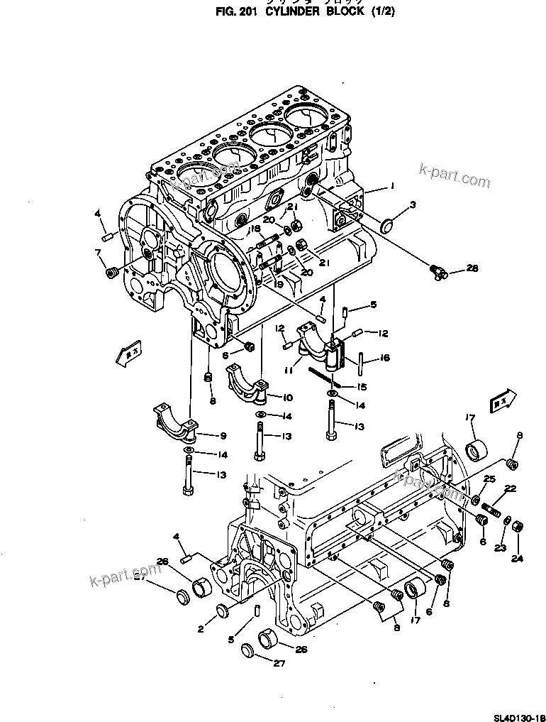 Komatsu parts book diagram for SL4D130-1C S/N 24260-UP: CYLINDER BLOCK (1/2)