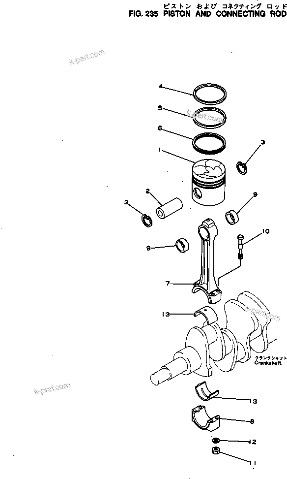 Komatsu parts book diagram for SL4D130-1C S/N 24260-UP: PISTON AND CONNECTING ROD