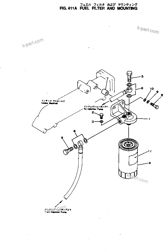 Komatsu parts book diagram for SL4D130-1C S/N 24260-UP: FUEL FILTER AND MOUNTING