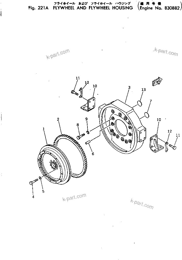 Komatsu parts book diagram for VT-1710-1 S/N 576252-UP: FLYWHEEL AND FLYWHEEL HOUSING(#830882-830882)