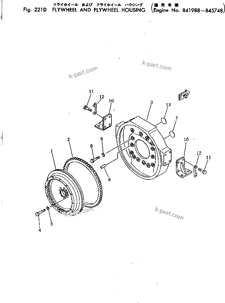 Komatsu parts book diagram for VT-1710-1 S/N 576252-UP: FLYWHEEL AND FLYWHEEL HOUSING(#841988-845748)