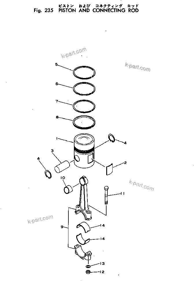 Komatsu parts book diagram for VT-1710-1 S/N 576252-UP: PISTON AND CONNECTING ROD