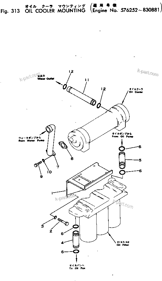 Komatsu parts book diagram for VT-1710-1 S/N 576252-UP: OIL COOLER MOUNTING(#576252-830881)