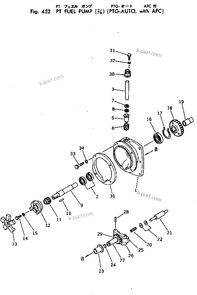 Komatsu parts book diagram for VT-1710-1 S/N 576252-UP: PT FUEL PUMP (2/4) (PTG AUTO ? WITH AFC)