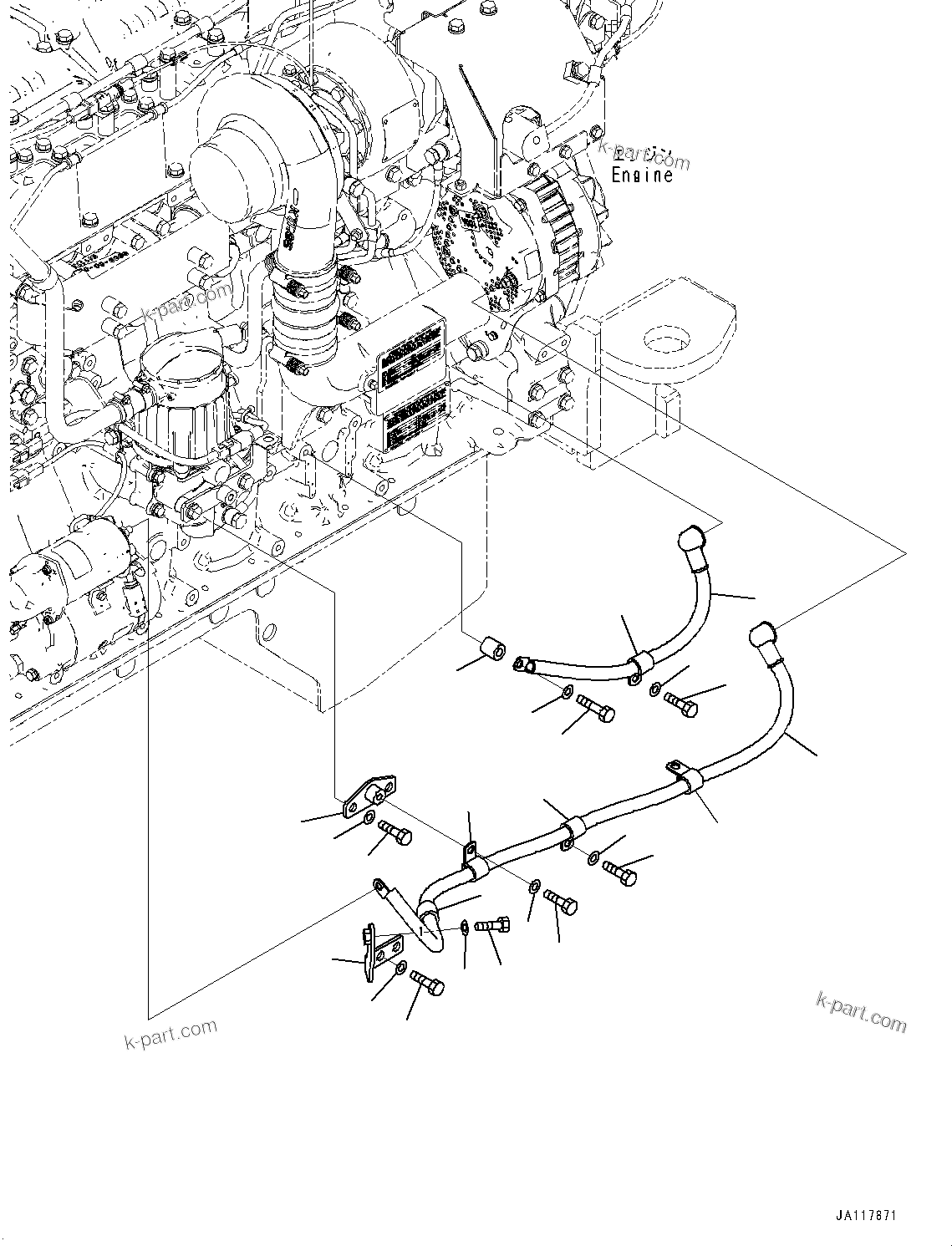 Komatsu parts book diagram for WA485-11E0 S/N H35051-UP: ENGINE WIRING HARNESS, WITHOUT TURBO II, CABLE