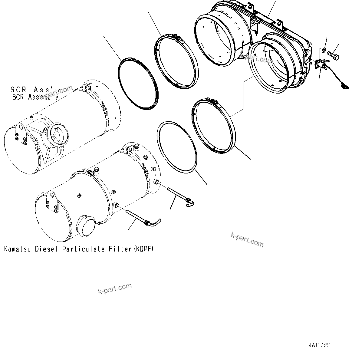 Komatsu parts book diagram for WA485-11E0 S/N H35051-UP: EXHAUST PIPE, CONNECTOR