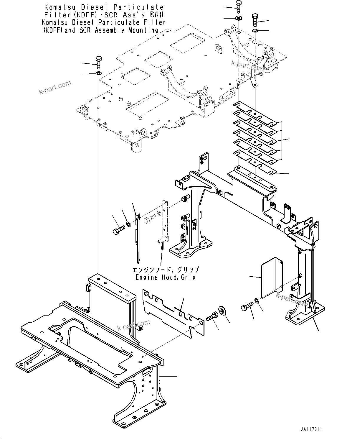 Komatsu parts book diagram for WA485-11E0 S/N H35051-UP: EXHAUST PIPE, MOUNTING BRACKET (3/3)
