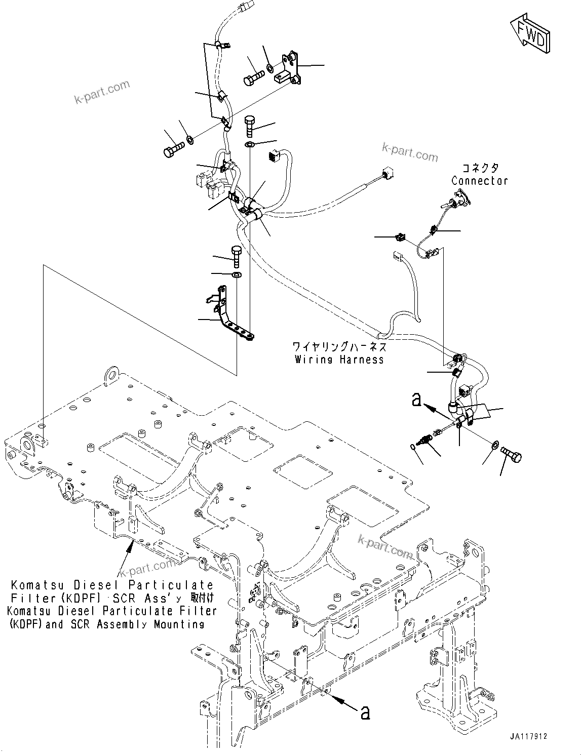 Komatsu parts book diagram for WA485-11E0 S/N H35051-UP: EXHAUST PIPE, INSIDE OF ENGINE HOOD TEMPERATURE SENSOR