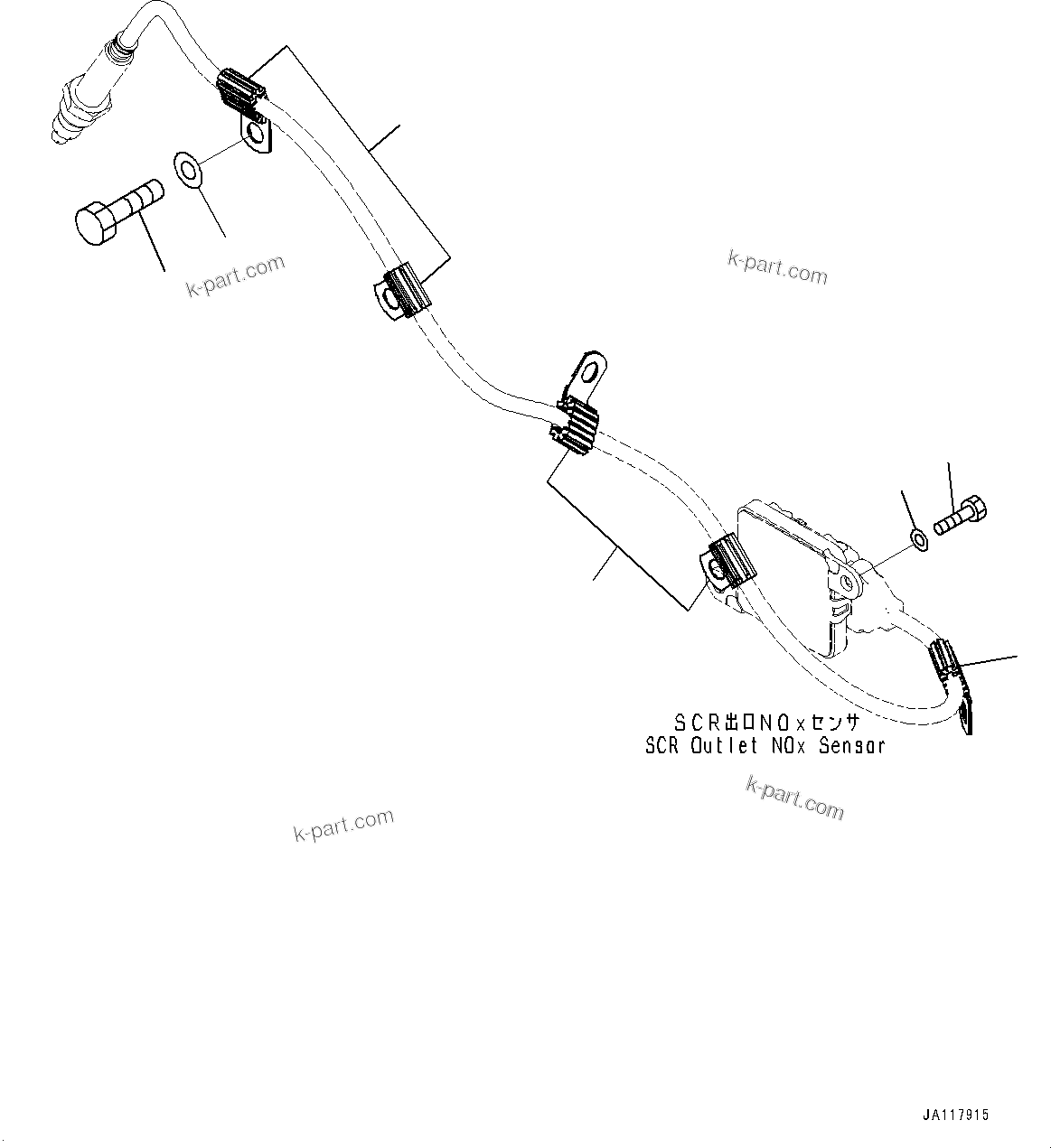 Komatsu parts book diagram for WA485-11E0 S/N H35051-UP: EXHAUST PIPE, SENSOR CLAMP