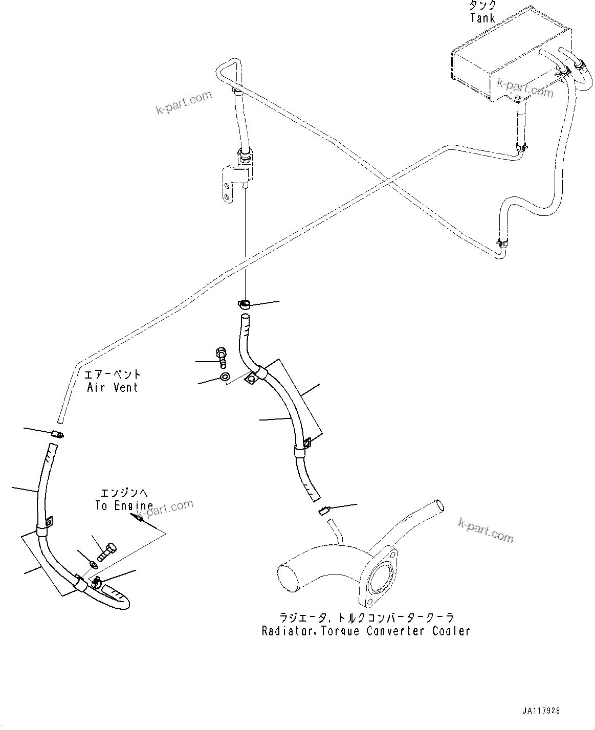 Komatsu parts book diagram for WA485-11E0 S/N H35051-UP: EXHAUST PIPE, COOLING PIPING