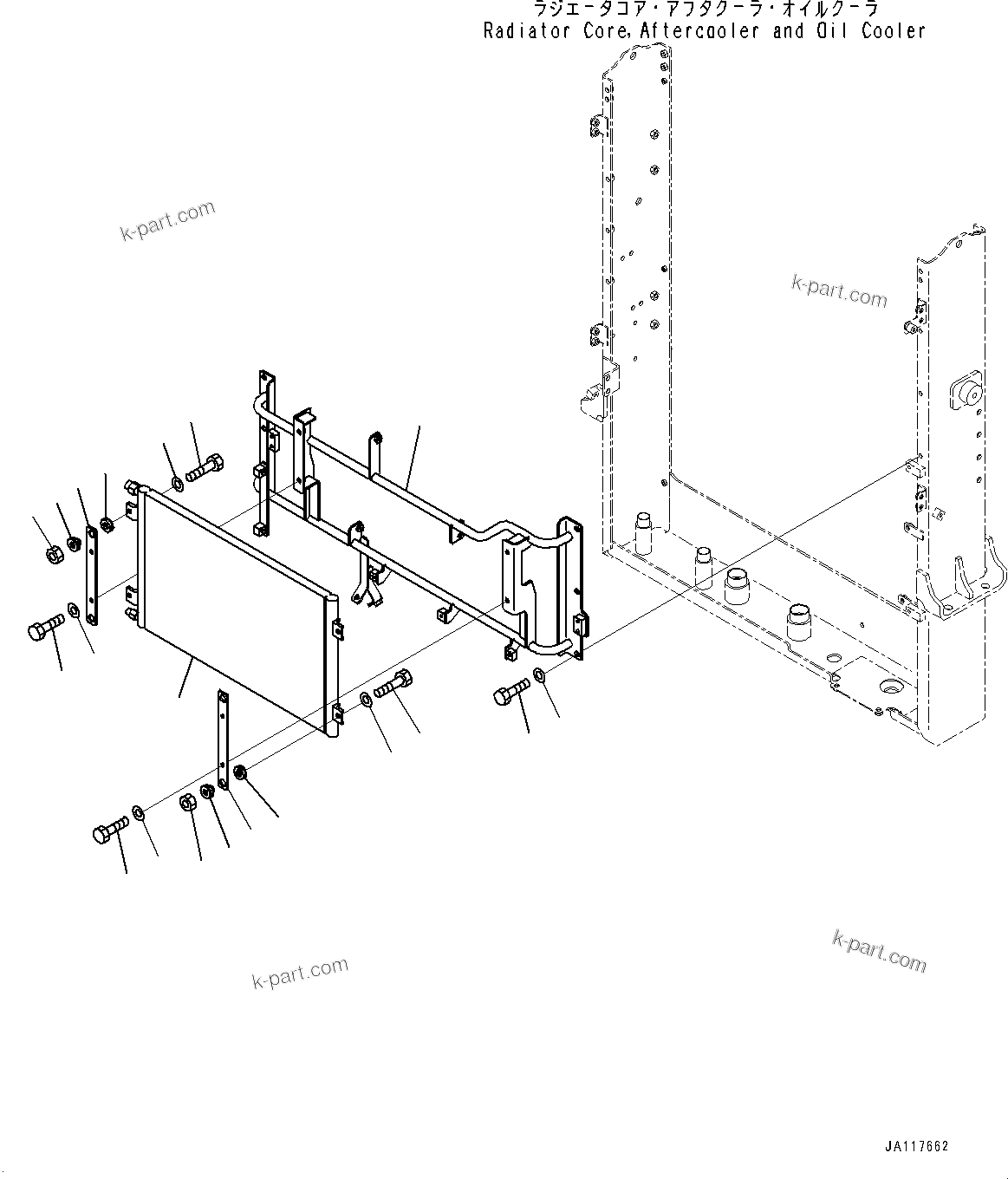 Komatsu parts book diagram for WA485-11E0 S/N H35051-UP: RADIATOR, AIR CONDITIONER CONDENSER
