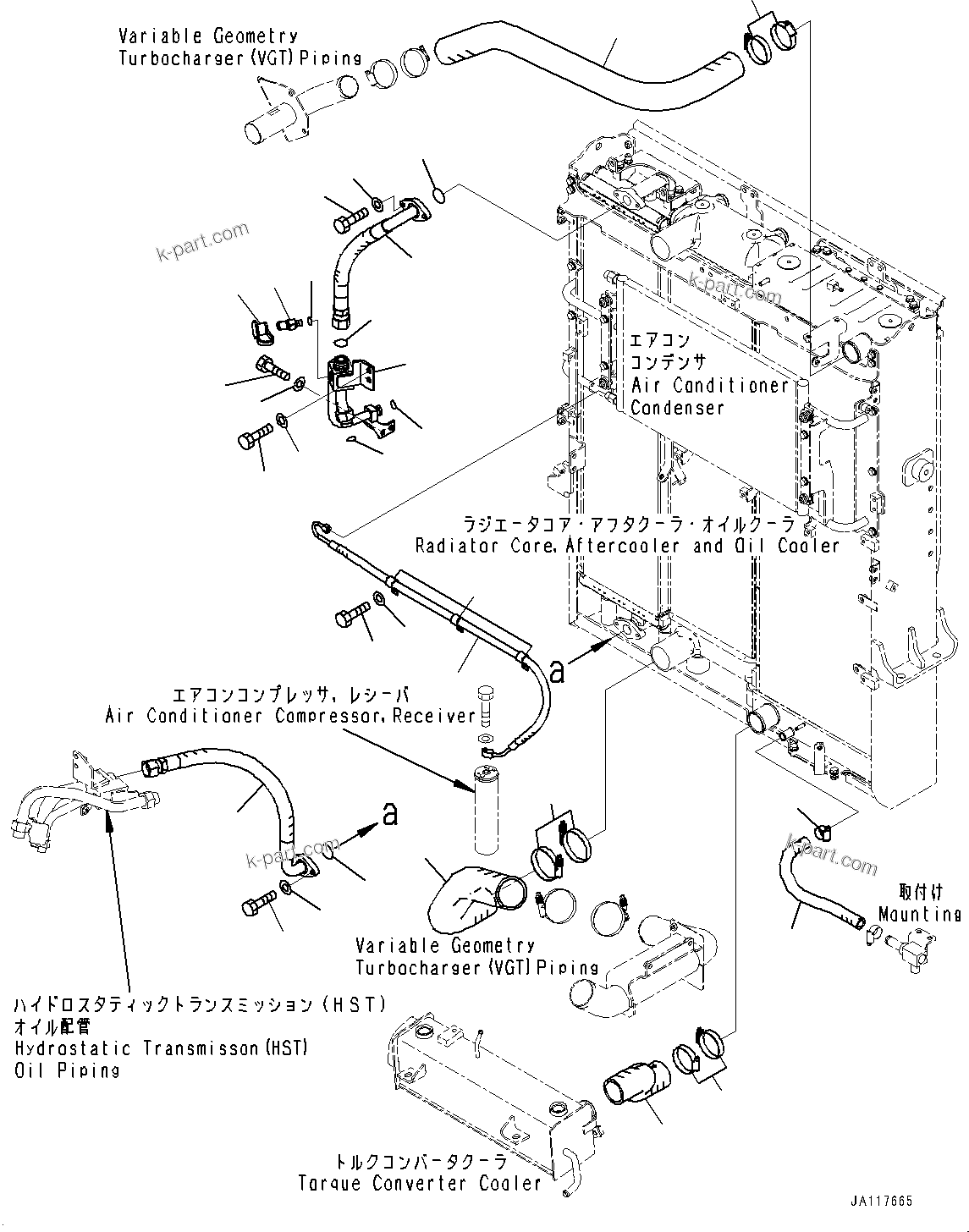 Komatsu parts book diagram for WA485-11E0 S/N H35051-UP: RADIATOR, PIPING