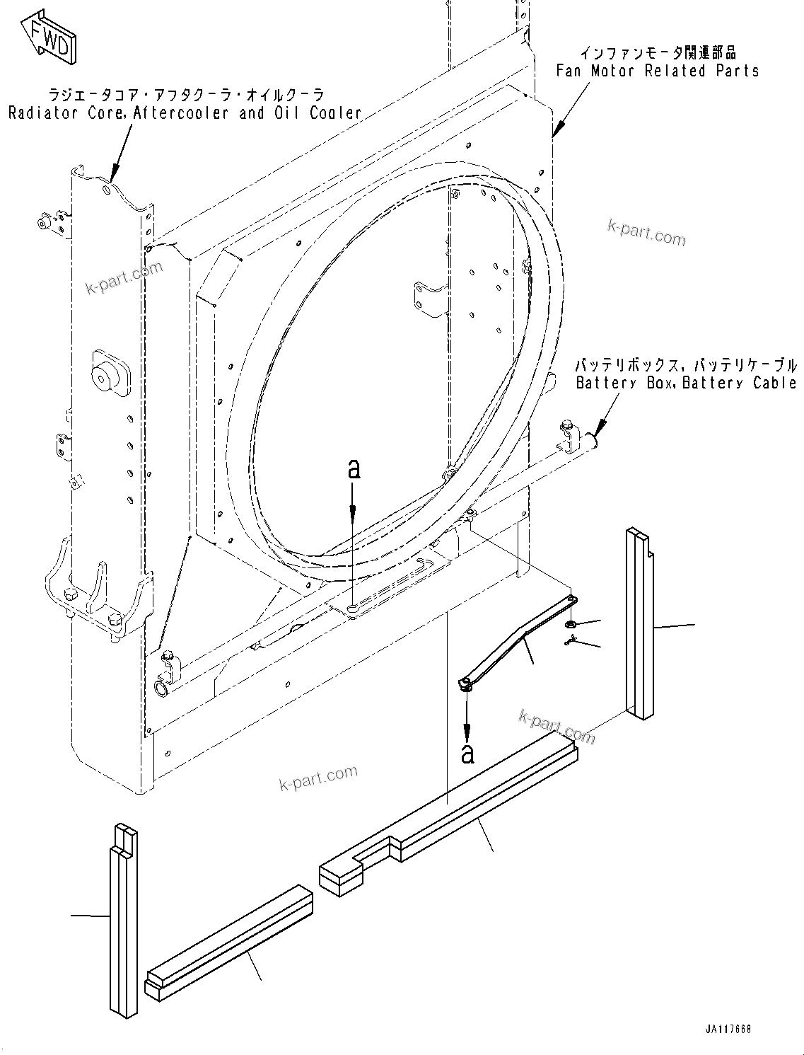 Komatsu parts book diagram for WA485-11E0 S/N H35051-UP: RADIATOR, STOPPER