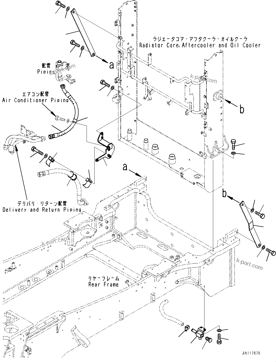 Komatsu parts book diagram for WA485-11E0 S/N H35051-UP: RADIATOR, MOUNTING