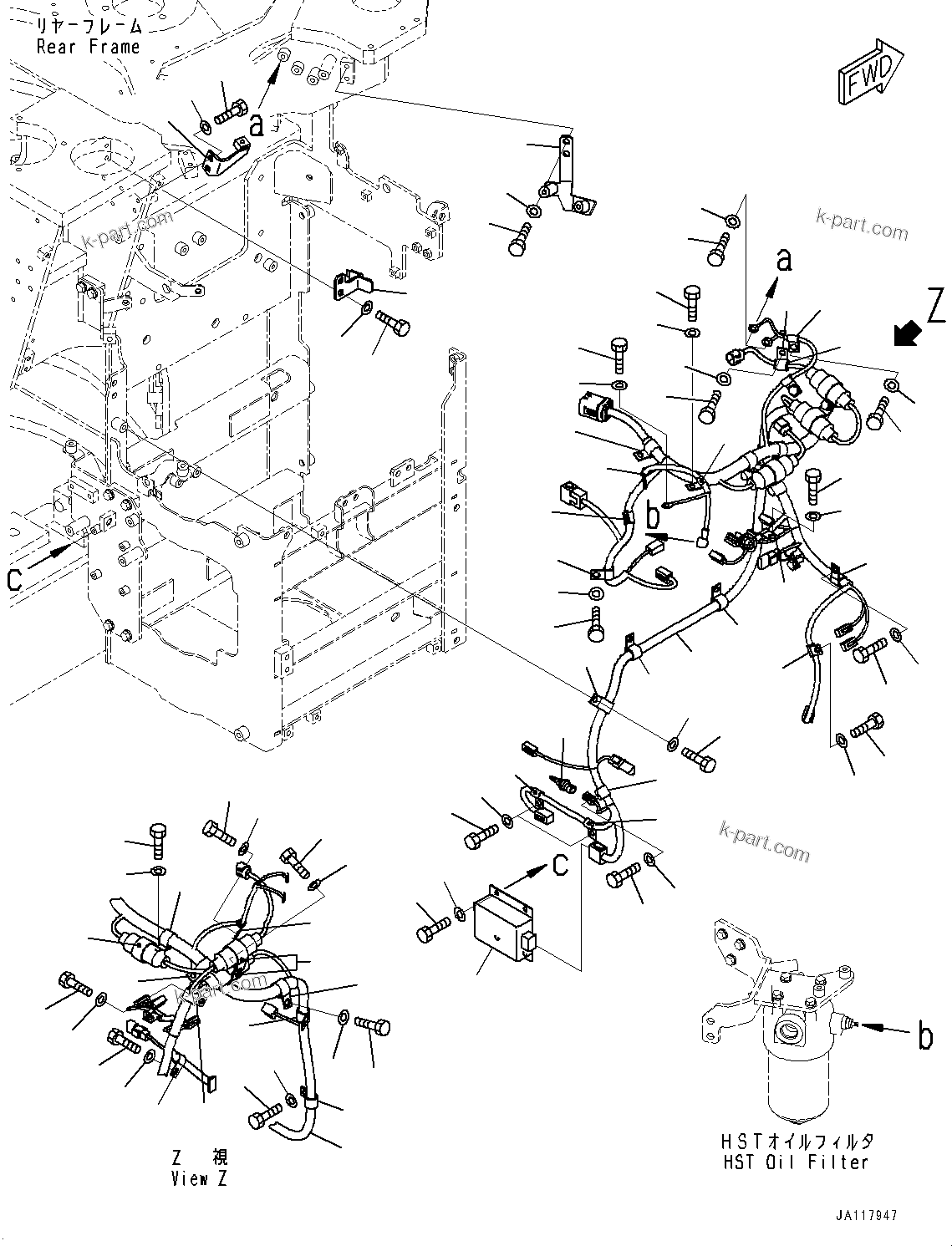 Komatsu parts book diagram for WA485-11E0 S/N H35051-UP: DEF PIPING, WITH AFJS, WIRING HARNESS