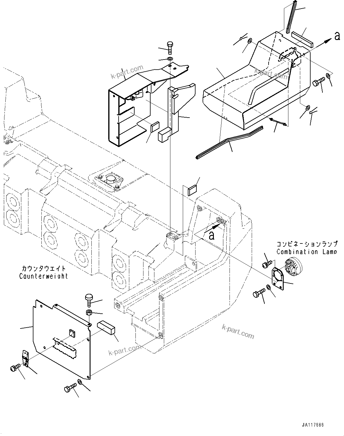 Komatsu parts book diagram for WA485-11E0 S/N H35051-UP: BATTERY BOX, COVER, L.H.