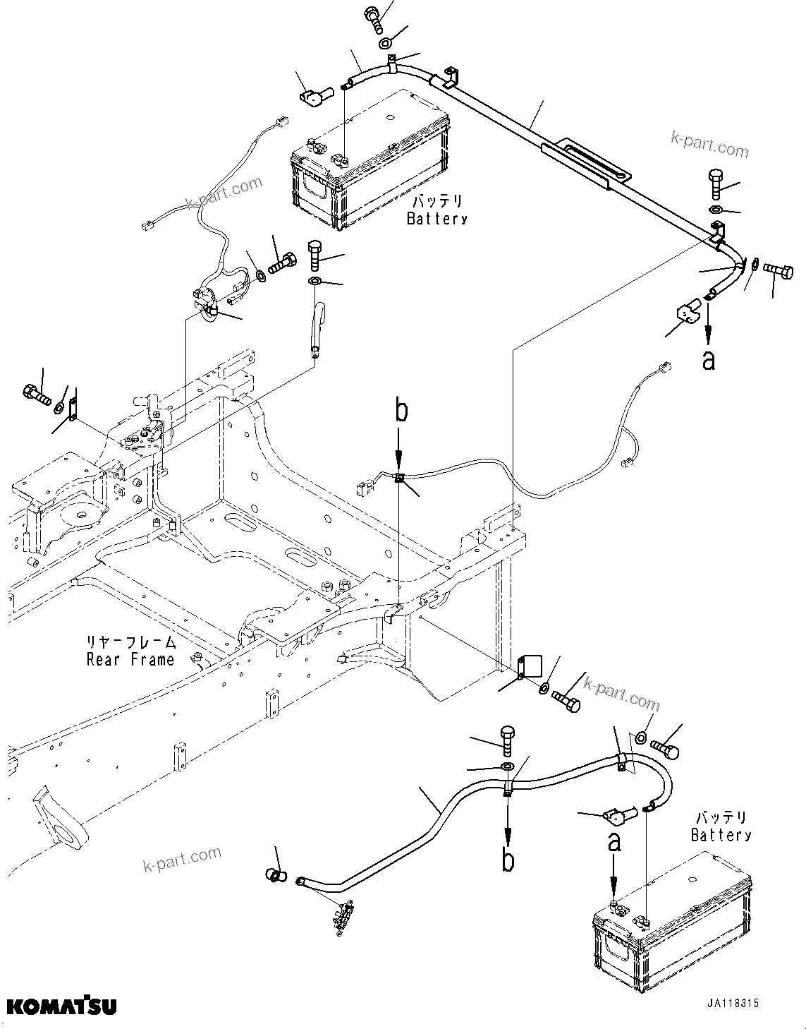 Komatsu parts book diagram for WA485-11E0 S/N H35051-UP: BATTERY BOX, BATTERY CABLE