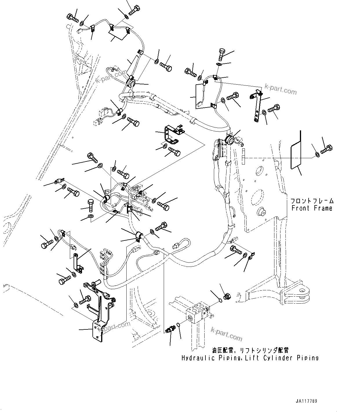 Komatsu parts book diagram for WA485-11E0 S/N H35051-UP: FRONT WIRING HARNESS, WIRING HARNESS MOUNTING