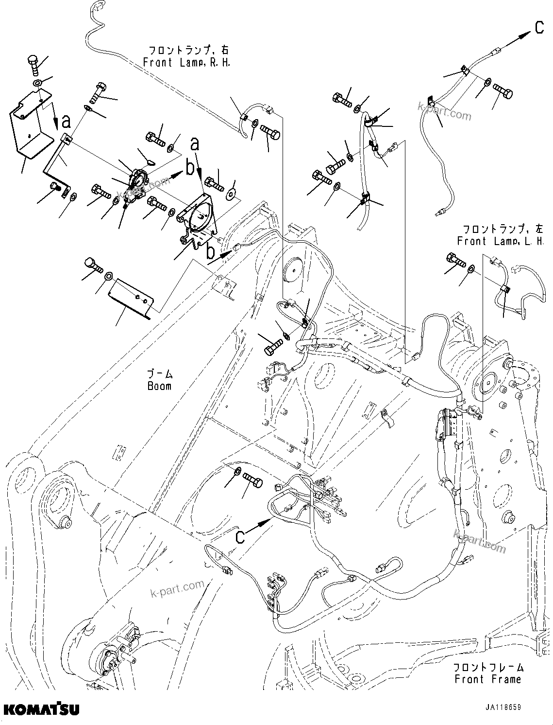Komatsu parts book diagram for WA485-11E0 S/N H35051-UP: FRONT WIRING HARNESS, BOOM ANGLE SENSOR