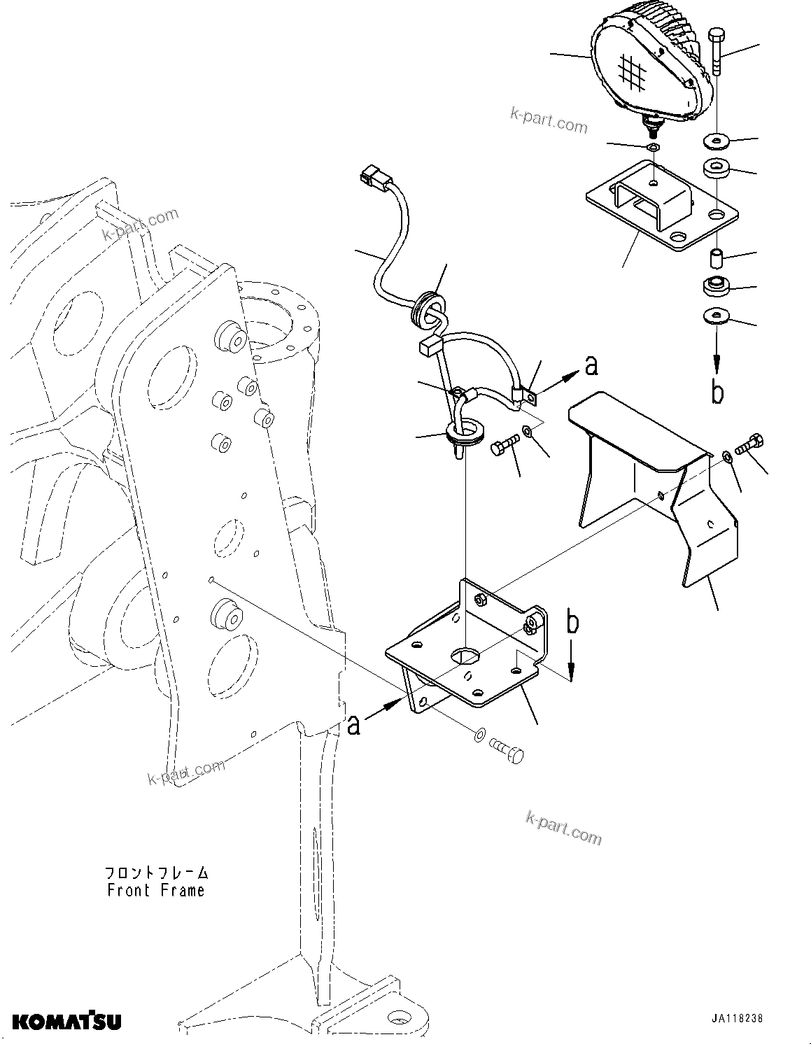 Komatsu parts book diagram for WA485-11E0 S/N H35051-UP: FRONT LAMP, WITH LED LAMP, FOR RIGHT SIDE TRAFFIC, L.H.
