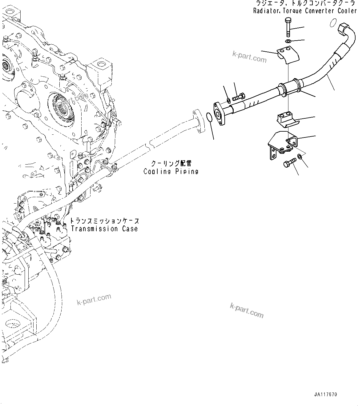 Komatsu parts book diagram for WA485-11E0 S/N H35051-UP: TRANSMISSION, OIL COOLER PIPING