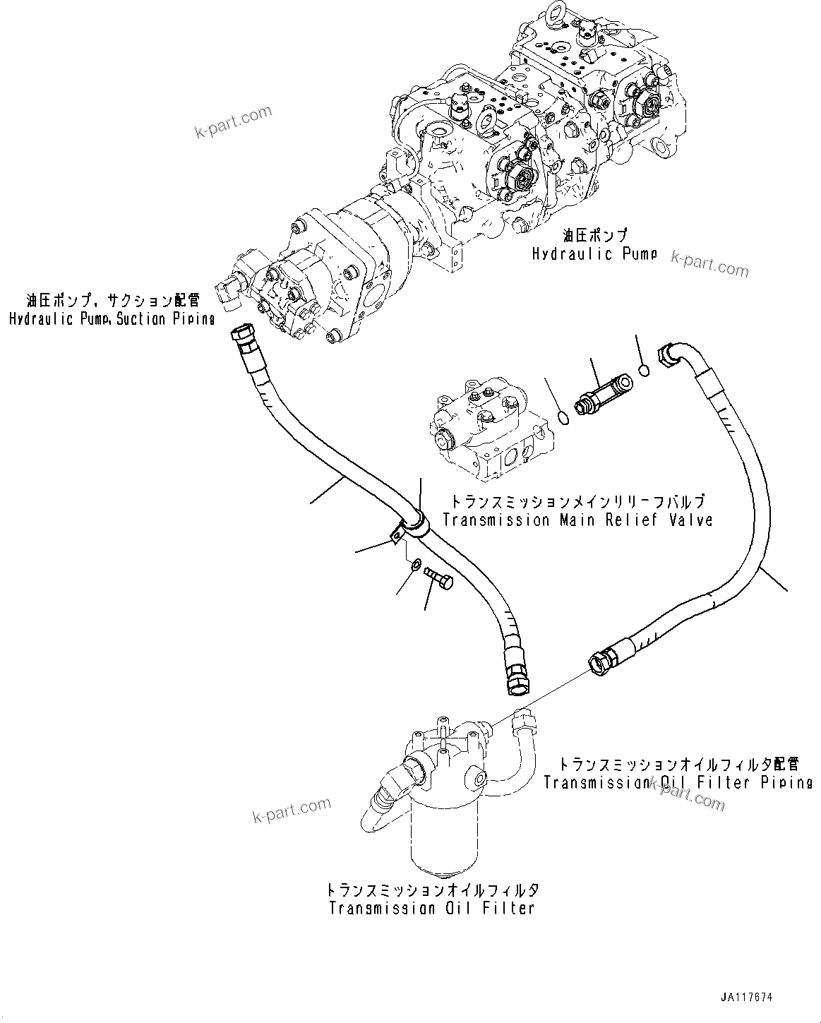 Komatsu parts book diagram for WA485-11E0 S/N H35051-UP: TRANSMISSION, CHARGE PIPING