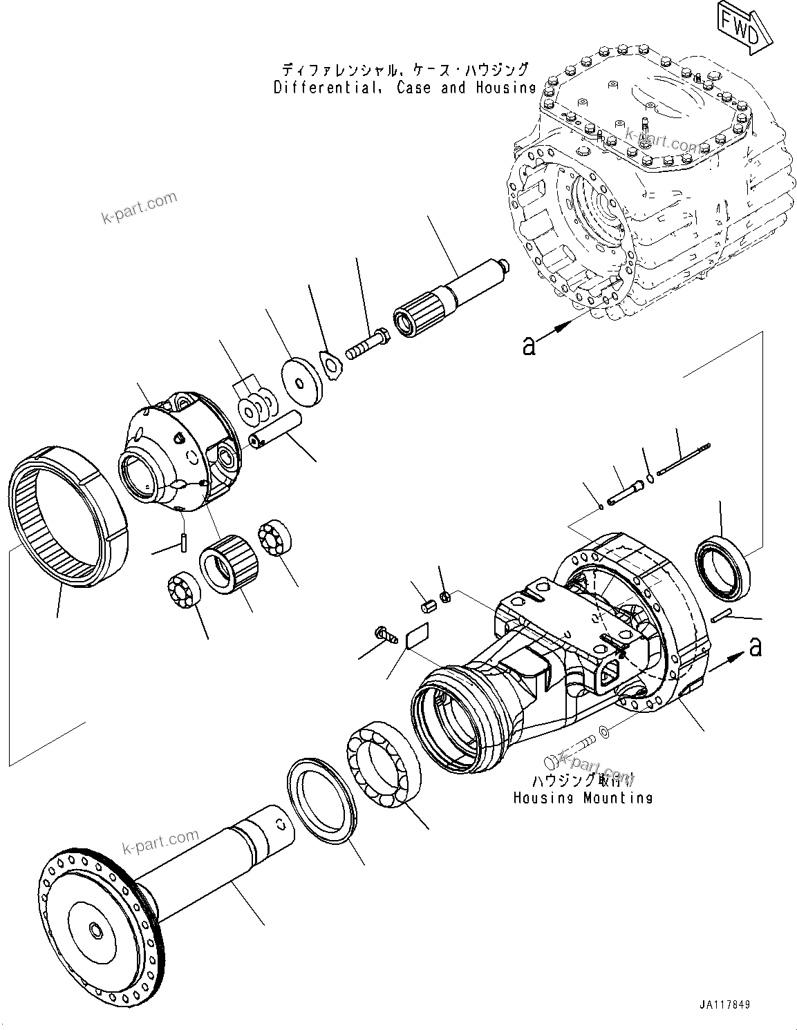 Komatsu parts book diagram for WA485-11E0 S/N H35051-UP: FRONT AXLE, WITHOUT LIMITED SLIP DIFFERENTIAL, FINAL DRIVE R.H.