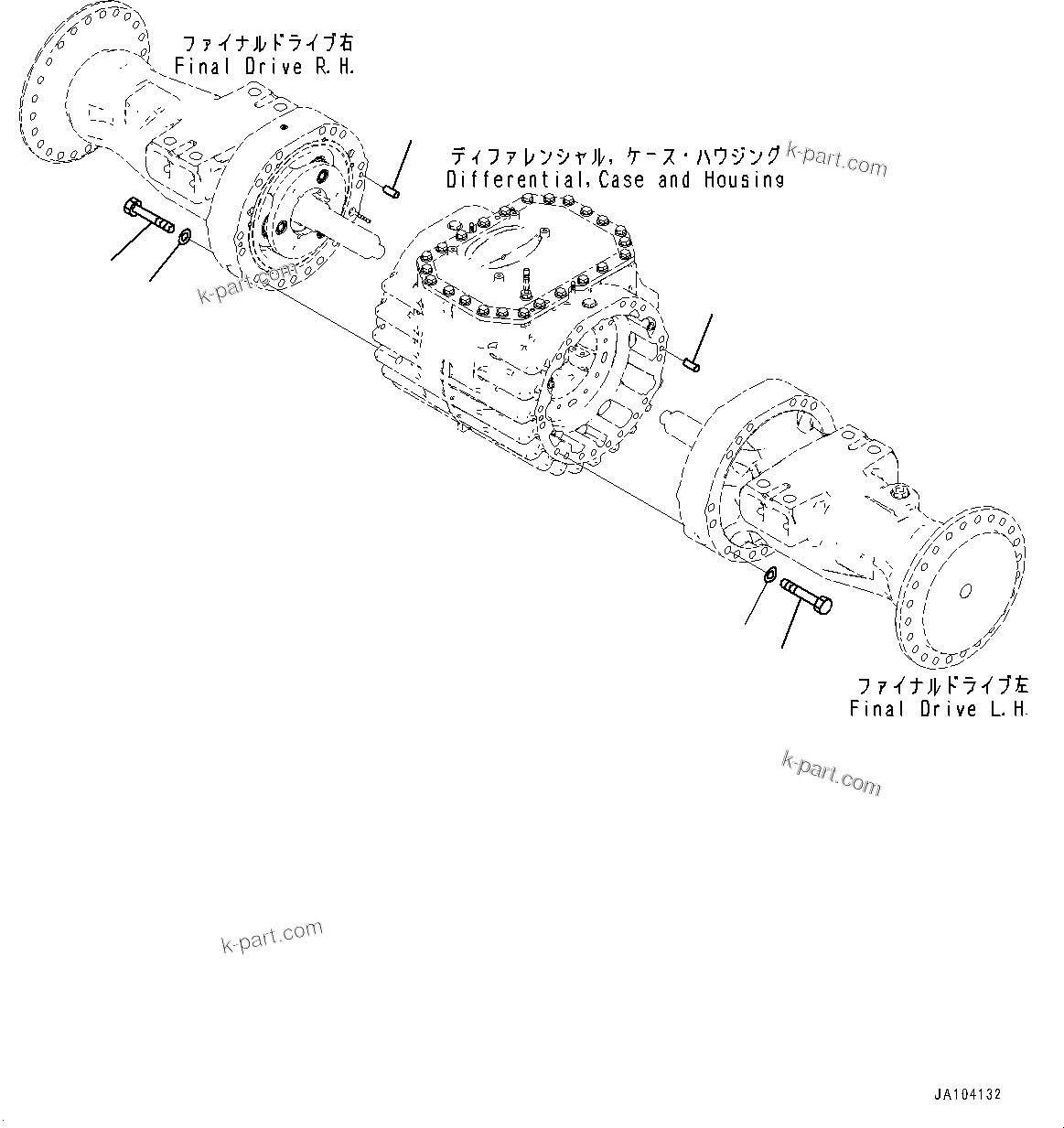 Komatsu parts book diagram for WA485-11E0 S/N H35051-UP: FRONT AXLE, WITH LIMITED SLIP DIFFERENTIAL, HOUSING MOUNTING