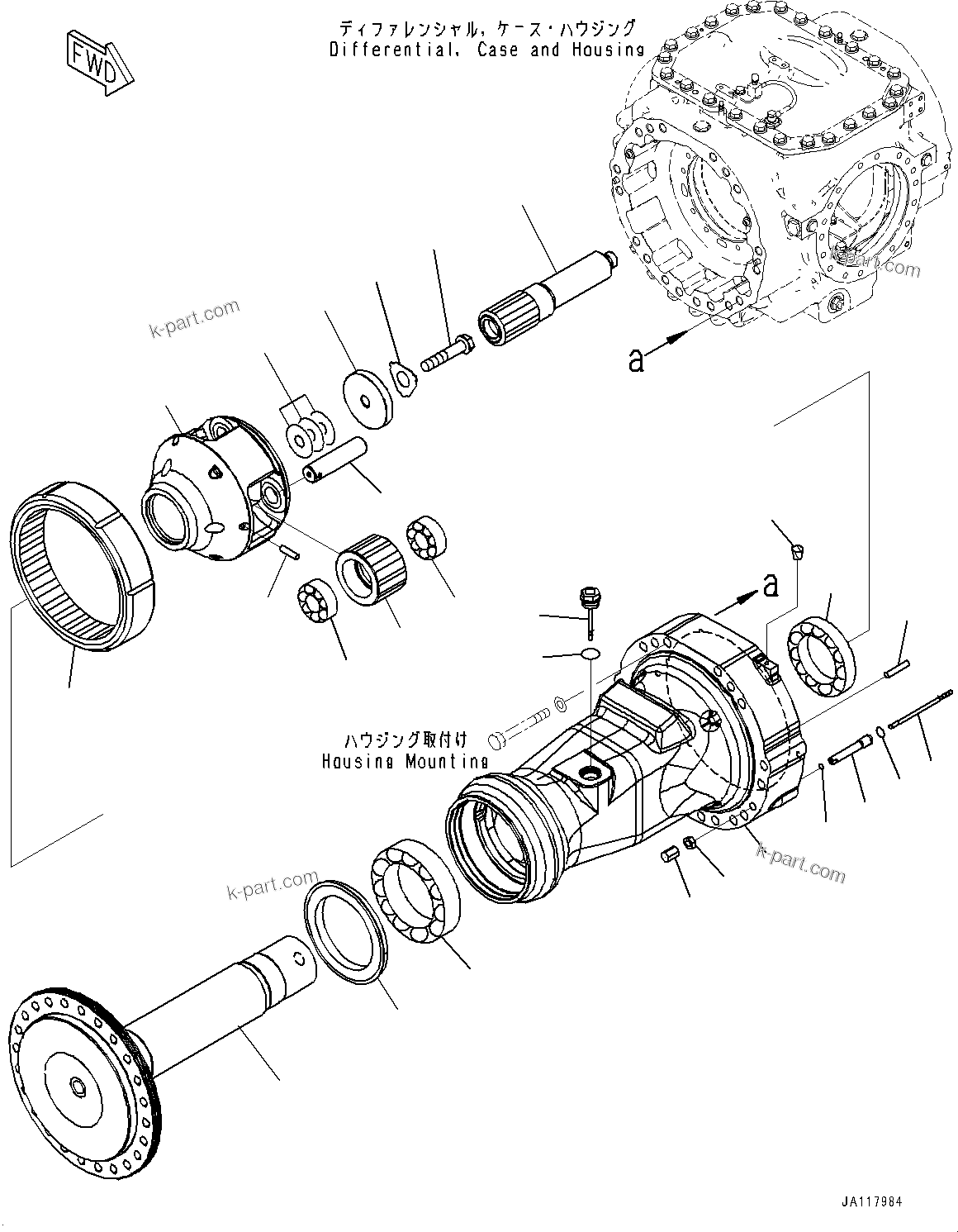 Komatsu parts book diagram for WA485-11E0 S/N H35051-UP: REAR AXLE, WITHOUT LIMITED SLIP DIFFERENTIAL, FINAL DRIVE R.H.