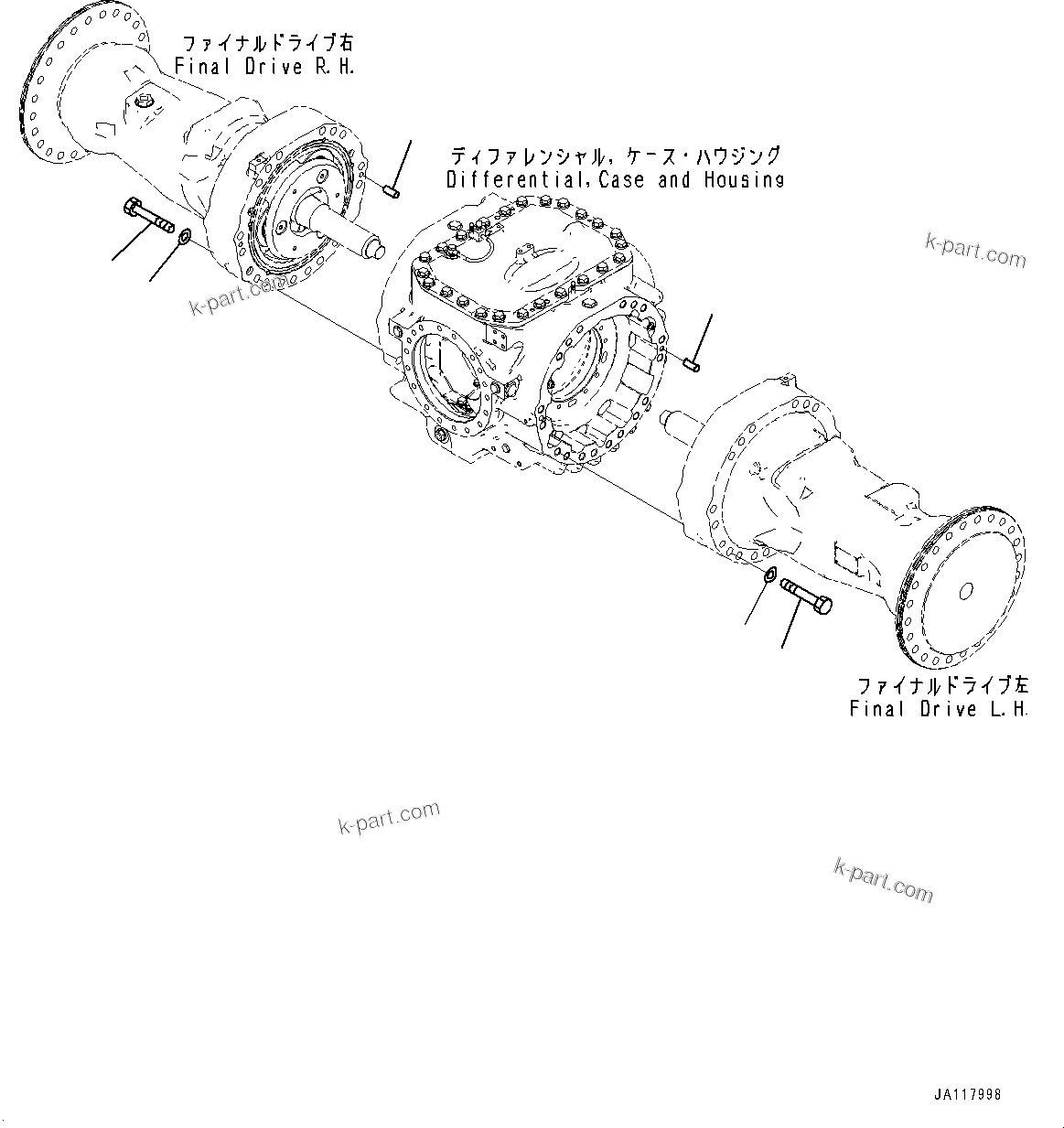 Komatsu parts book diagram for WA485-11E0 S/N H35051-UP: REAR AXLE, WITHOUT LIMITED SLIP DIFFERENTIAL, HOUSING MOUNTING