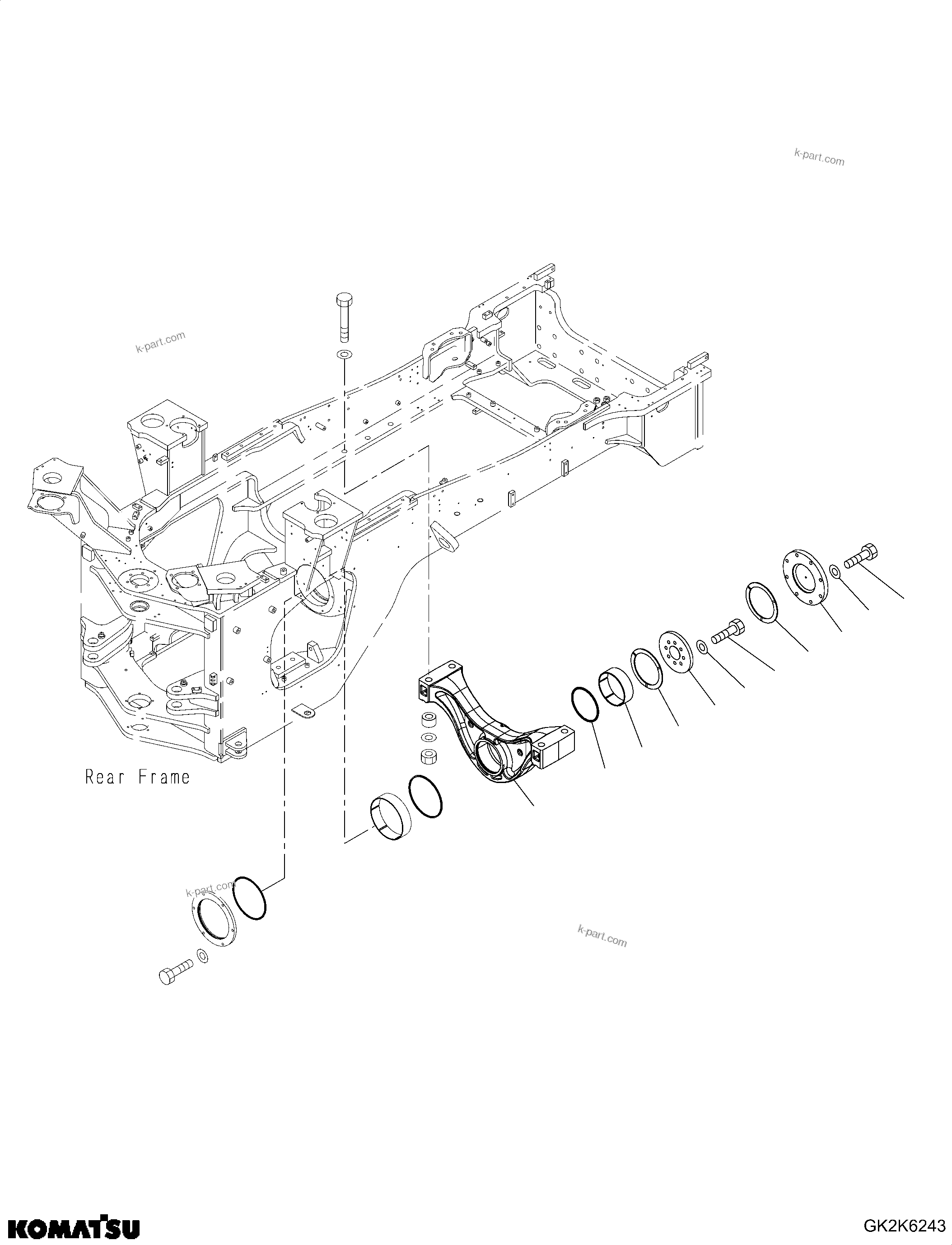 Komatsu parts book diagram for WA485-11E0 S/N H35051-UP: REAR AXLE, WITHOUT LIMITED SLIP DIFFERENTIAL, REAR AXLE SUPPORT