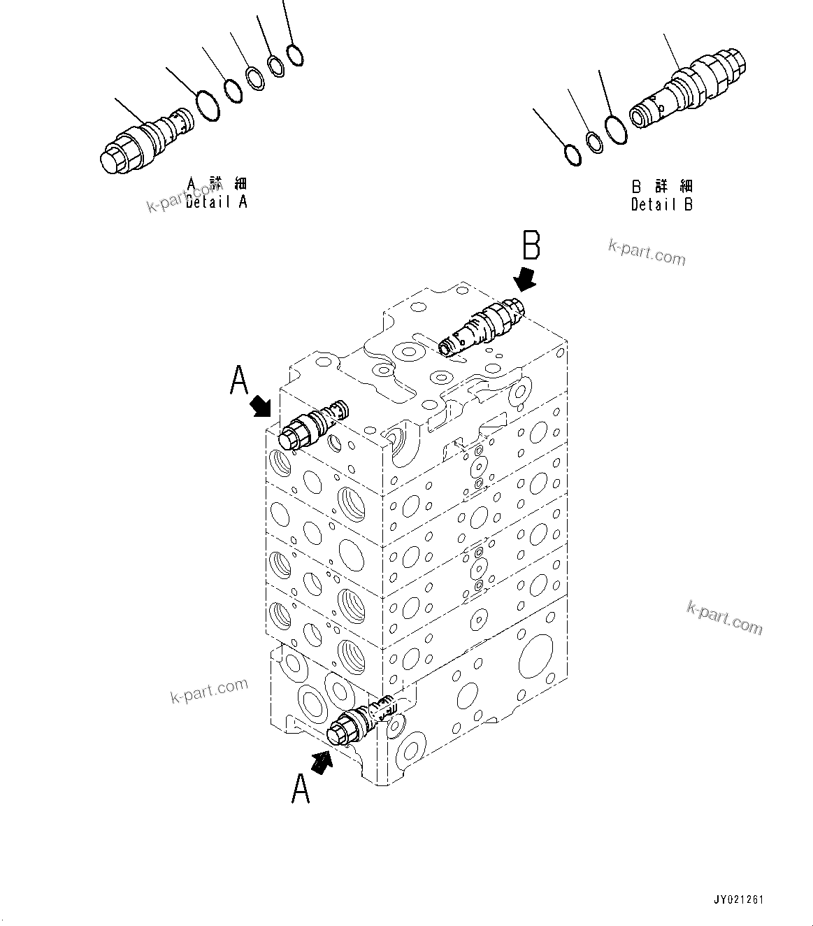 Komatsu parts book diagram for WA485-11E0 S/N H35051-UP: CONTROL VALVE, WITH 2-SPOOL CONTROL VALVE, 4-VALVE (2/14)