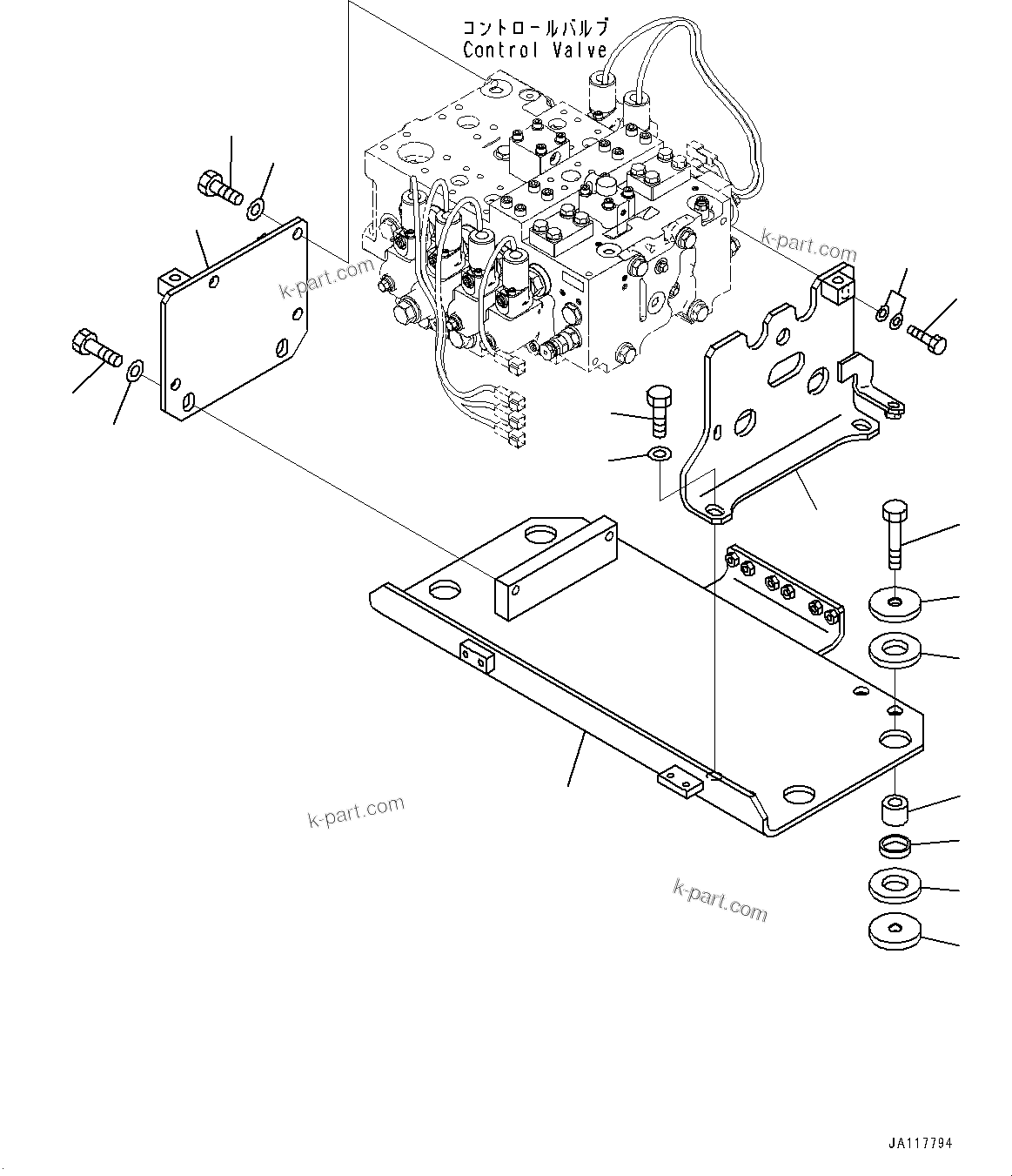 Komatsu parts book diagram for WA485-11E0 S/N H35051-UP: CONTROL VALVE, WITH 3-SPOOL CONTROL VALVE, MOUNTING