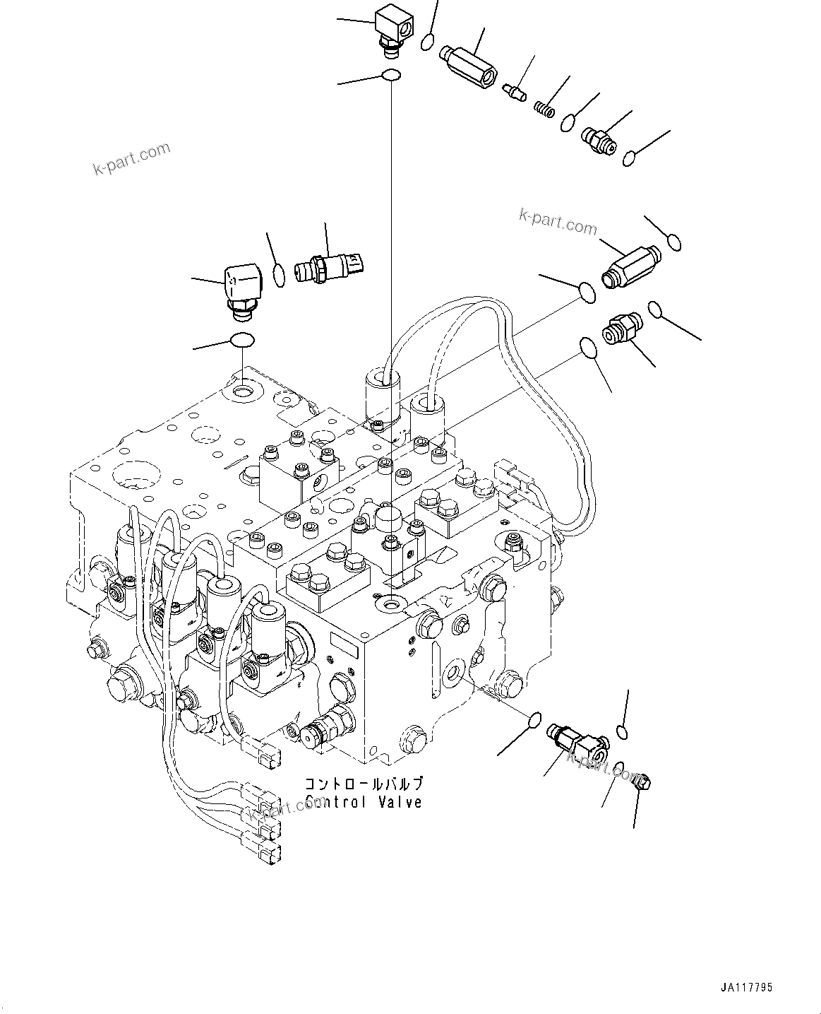 Komatsu parts book diagram for WA485-11E0 S/N H35051-UP: CONTROL VALVE, WITH 3-SPOOL CONTROL VALVE, ELBOW